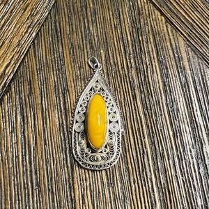 Vintage Sterling Silver Filigree Butterscotch Baltic Amber Pendant